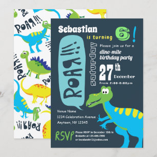 Dinosaur Fun Birthday Party, Boys Dino Mite Invitation