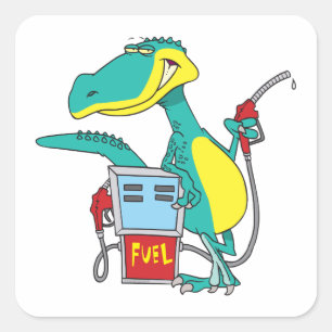 dinosaur gas pump fossil fuel cartoon square sticker