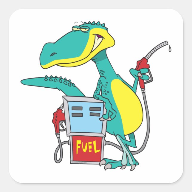 dinosaur gas pump fossil fuel cartoon square sticker (Front)