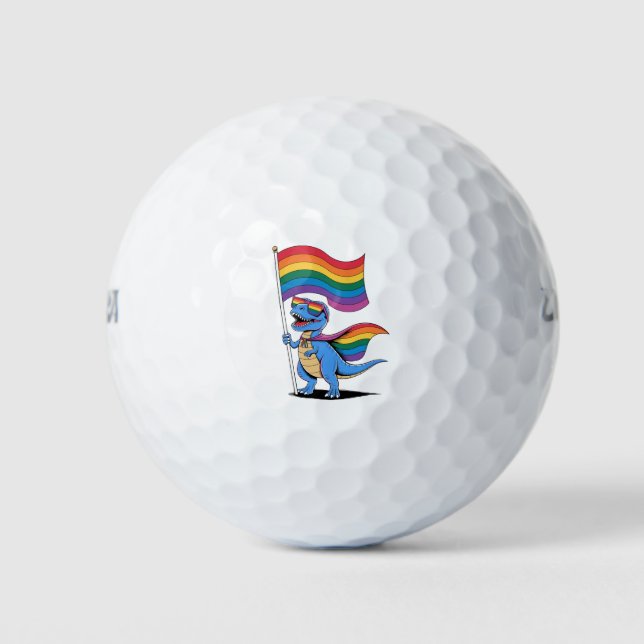 Dinosaur Gay Pride LGBT Rainbow Flag  Golf Balls (Front)