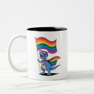 Dinosaur Gay Pride LGBT Rainbow Flag Two-Tone Coffee Mug