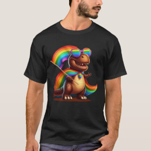 Dinosaur Gay Wearing Rainbow Cloak Sunglass LGBT P T-Shirt