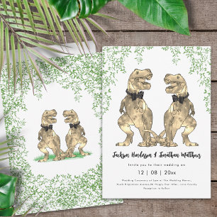 Dinosaur Gay Wedding T-Rex Two Grooms Invitation