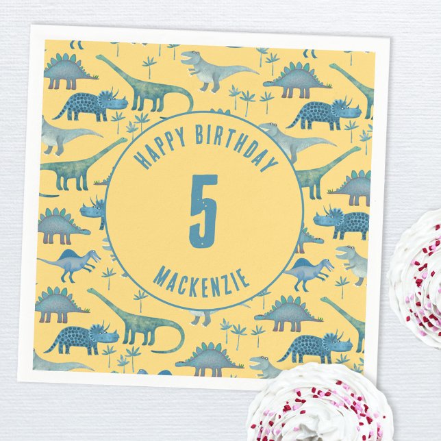 Dinosaur Gender Neutral Kids Birthday Party Napkin (Fun dinosaur personalized kids party napkin)