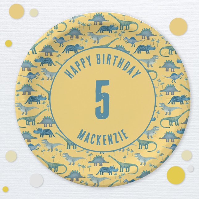 Dinosaur Gender Neutral Kids Birthday Party Paper Plate (Dinosaur party personalized paper plates)