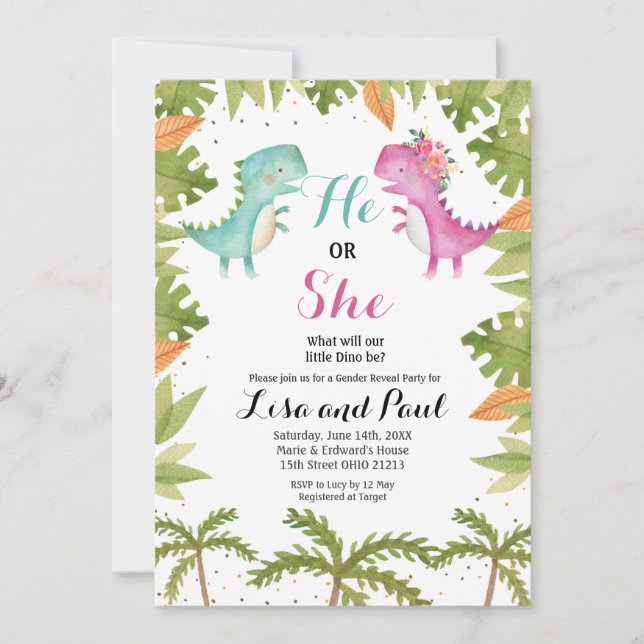 Dinosaur Gender Reveal Invitation (Front)