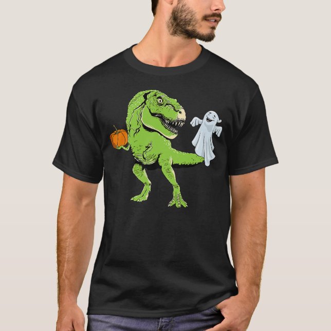 Dinosaur Ghost Lazy Halloween Costume Funny T-Rex  T-Shirt (Front)