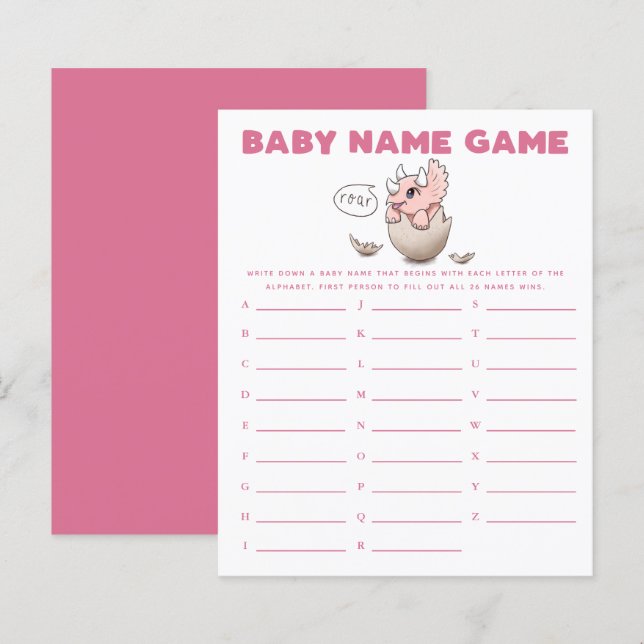 Dinosaur Girl Baby Name Shower Game  (Front/Back)