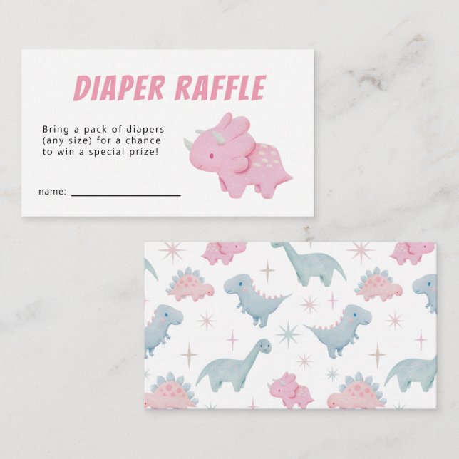Dinosaur Girl Baby Shower Diaper Raffle Ticket Enclosure Card (Front/Back)
