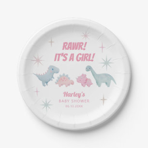 Dinosaur Girl Baby Shower Pink Paper Plate