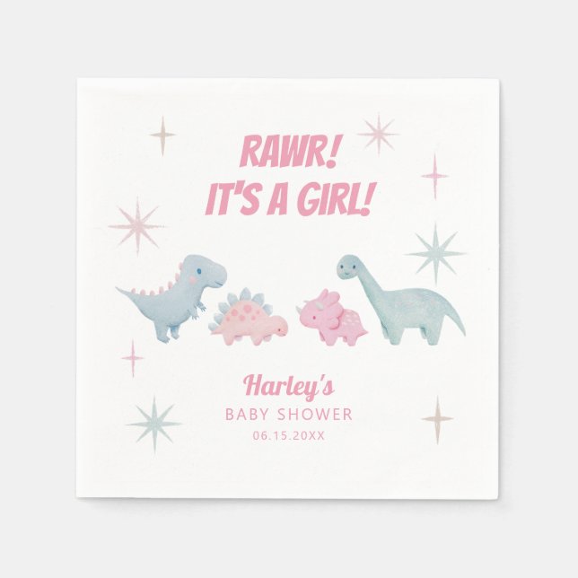 Dinosaur Girl Baby Shower RAWR Napkin (Front)