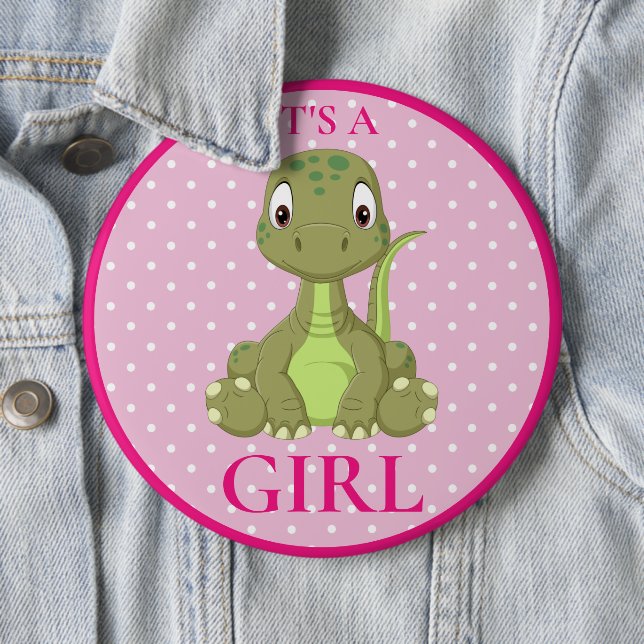 Dinosaur Girl Baby Shower T Rex 6 Cm Round Badge (In Situ)