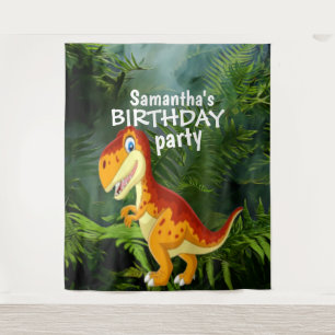 Dinosaur Girl BIRTHDAY Backdrop Tapestry