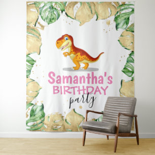 Dinosaur Girl BIRTHDAY Backdrop Tapestry