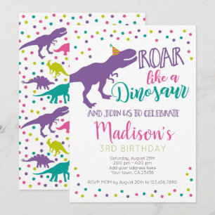 Dinosaur Girl Birthday Invitation