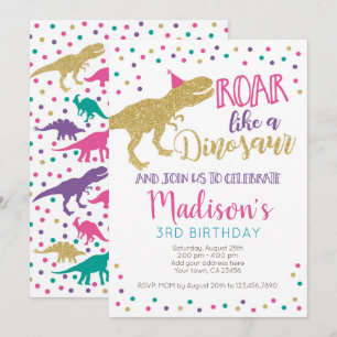 Dinosaur Girl Birthday Invitation
