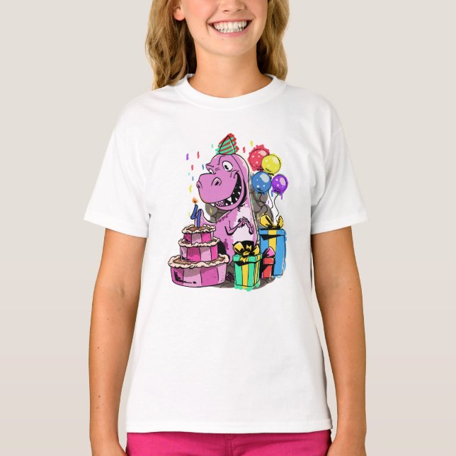 Dinosaur Girl Birthday Party 4 T-Shirt (Front)