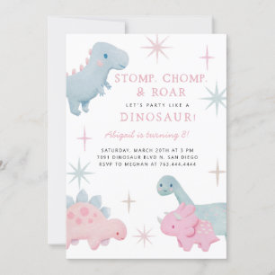 Dinosaur Girl Birthday Party Invitation