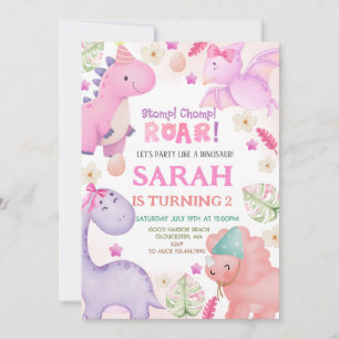 Dinosaur Girl Birthday Party Invitation