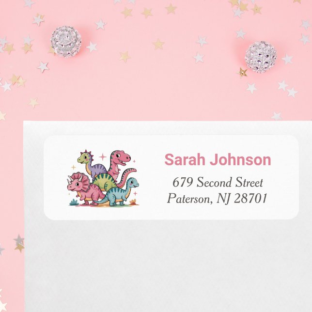 Dinosaur Girl Birthday Party Return Address Label  (Creator Uploaded)