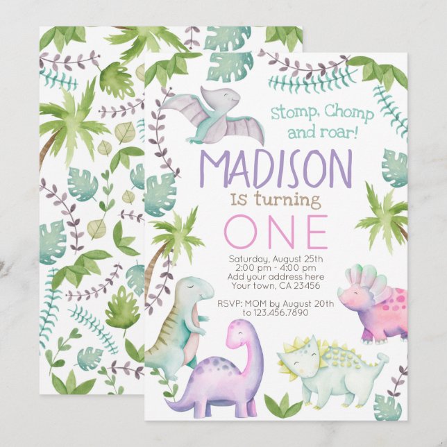 Dinosaur Girl Invitation (Front/Back)