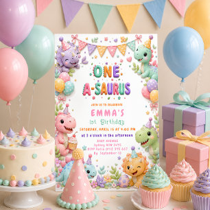 Dinosaur Girl One-A-Saurus 1st Birthday Party Invitation