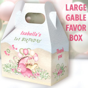 Dinosaur Girl Pastel Pink Green Birthday Large Favour Box