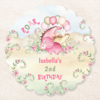Dinosaur Girl Pink Pastel Cute Floral 2nd Birthday