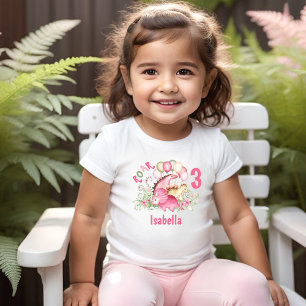 Dinosaur Girl Pink Pastel Name Floral Birthday Toddler T-Shirt