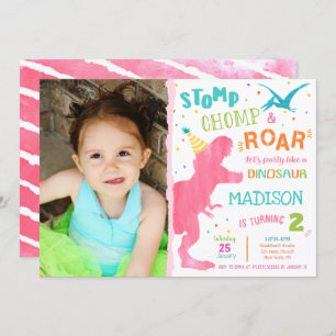 Dinosaur Girl T-rex Birthday Invitation