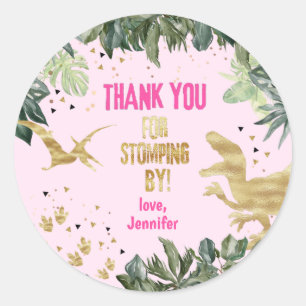 Dinosaur Girl Thank You Stomping By Classic Round Sticker