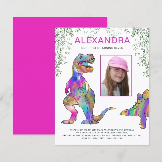 Dinosaur Girls Birthday Party Photo Budget (Front/Back)