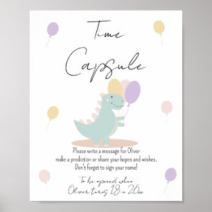 Dinosaur Girly Pink Birthday Party Time Capsule Poster