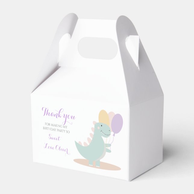 Dinosaur Girly Pink Blue Lilac Birthday Party Favour Box (Front Side)