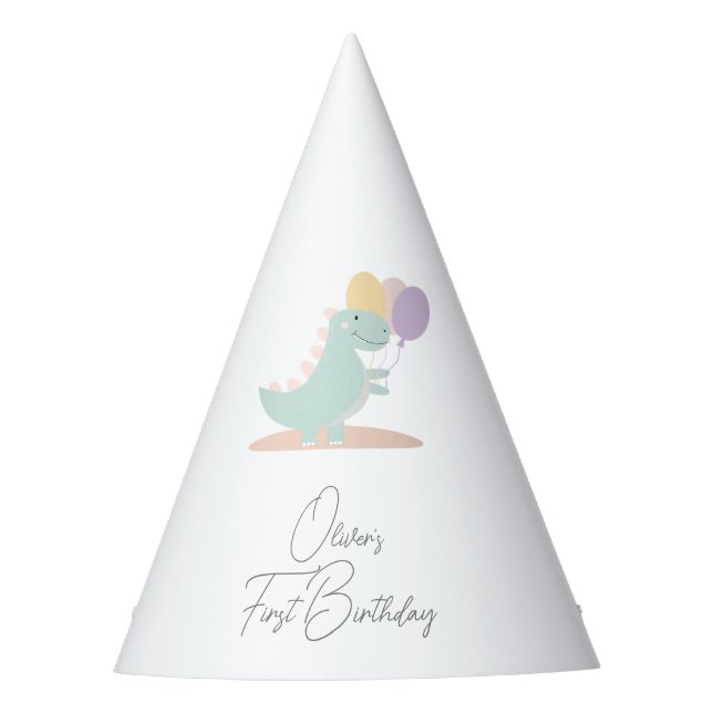 Dinosaur Girly Pink Blue Lilac Birthday Party Party Hat (Front)