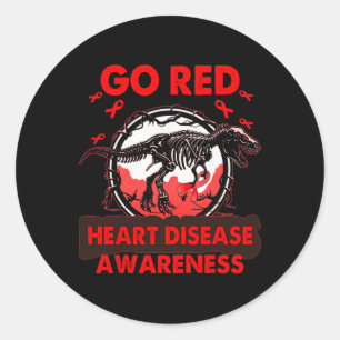 Dinosaur Go Red Heart Disease Awareness Classic Round Sticker