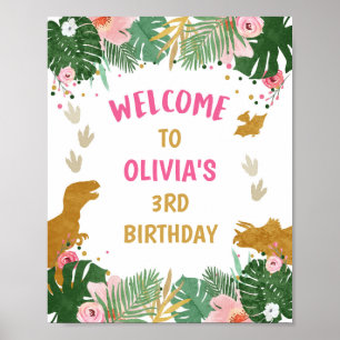 Dinosaur Gold Girl Leaves Jungle Welcome Sign