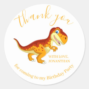 Dinosaur Gold Happy Birthday Thank You  Classic Round Sticker