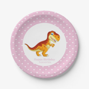 Dinosaur Gold T Rex  Party  White Dots Paper Plate