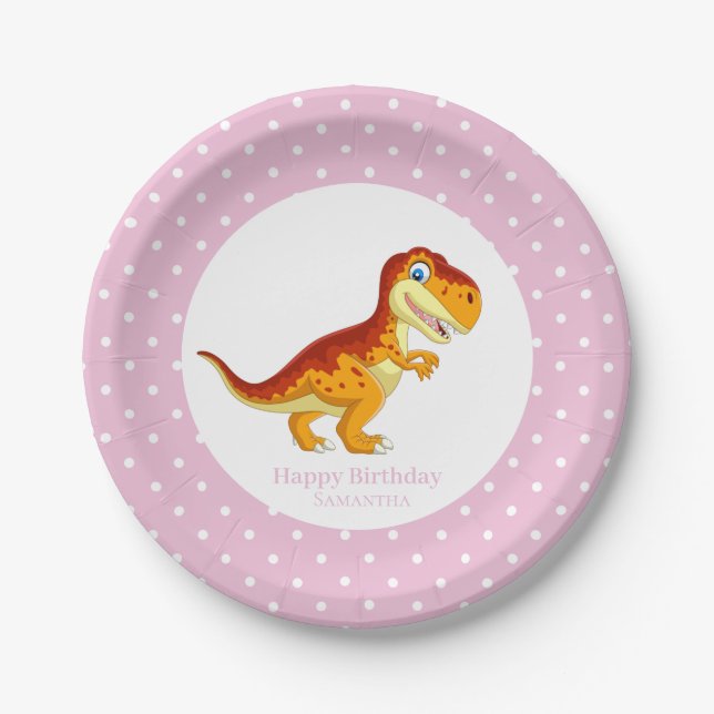 Dinosaur Gold T Rex  Party  White Dots Paper Plate (Front)