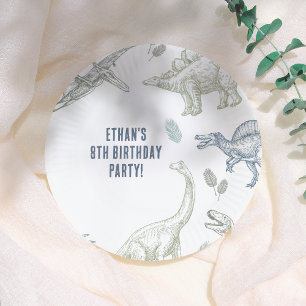 Dinosaur Green & Blue Birthday Party Paper Plate