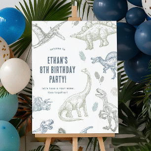 Dinosaur Green & Blue Birthday Party Welcome Sign