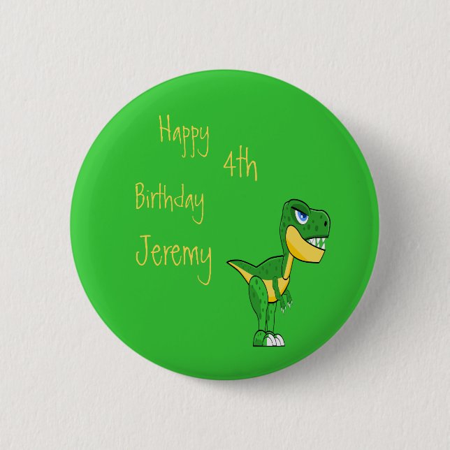 Dinosaur Green Cute Boys Age Birthday 6 Cm Round Badge (Front)
