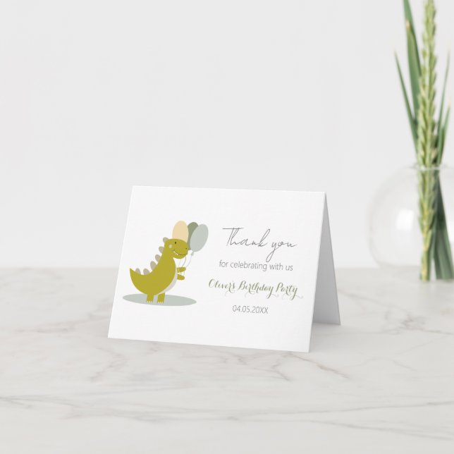 Dinosaur Green Grey First Birthday Thank you (Front)