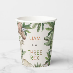 Dinosaur Green Three Rex 3rd Birthday Paper cup