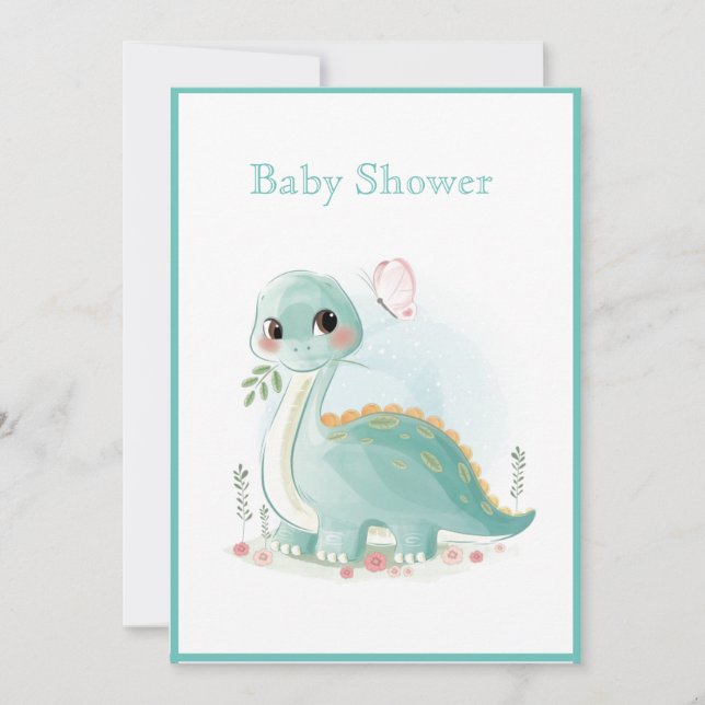 Dinosaur Green Watercolor Baby Shower Invitation (Front)