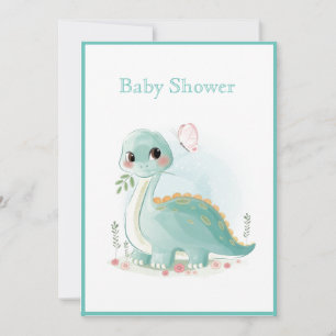 Dinosaur Green Watercolor Baby Shower Invitation