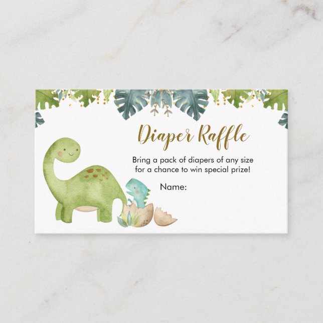 Dinosaur Greenery Baby Shower Diaper Raffle Card (Front)