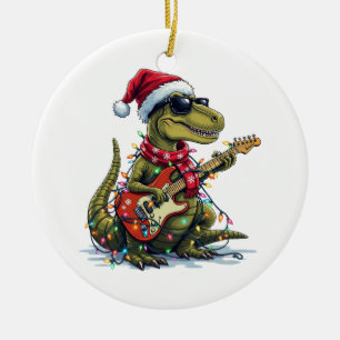 Dinosaur Guitar Player Xmas Ceramic Tree Decoration