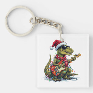 Dinosaur Guitar Player Xmas Key Ring